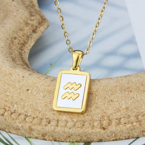 Stainless Steel Square Shell Zodiac Necklace - Ceejaies