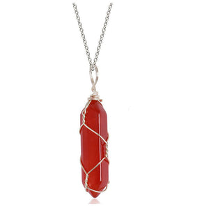 Agate Stone Crystal Pendant Necklace - Ceejaies