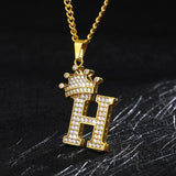 Crown Pendant Stainless Steel Letter Necklace - Ceejaies