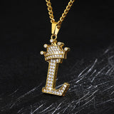 Crown Pendant Stainless Steel Letter Necklace - Ceejaies