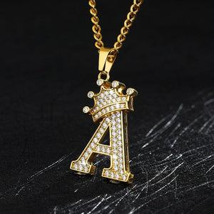 Crown Pendant Stainless Steel Letter Necklace - Ceejaies