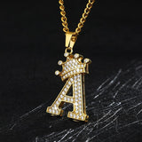 Crown Pendant Stainless Steel Letter Necklace - Ceejaies