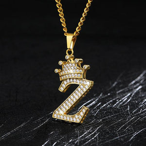 Crown Pendant Stainless Steel Letter Necklace - Ceejaies