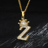 Crown Pendant Stainless Steel Letter Necklace - Ceejaies