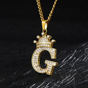 Crown Pendant Stainless Steel Letter Necklace - Ceejaies