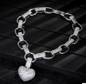 Micro Inlaid Heart-Shaped Necklace And Bracelet Set - Ceejaies