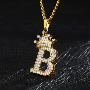 Crown Pendant Stainless Steel Letter Necklace - Ceejaies