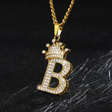 Crown Pendant Stainless Steel Letter Necklace - Ceejaies