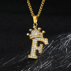 Crown Pendant Stainless Steel Letter Necklace - Ceejaies