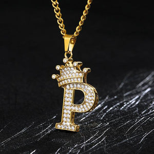 Crown Pendant Stainless Steel Letter Necklace - Ceejaies