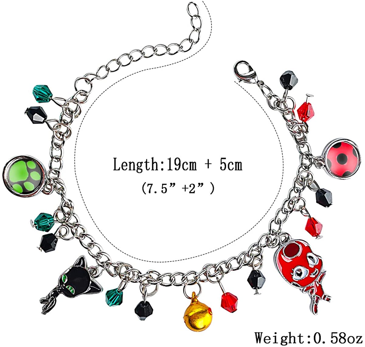 Children's Ladybug Superhero And Cat Beads Bracelet