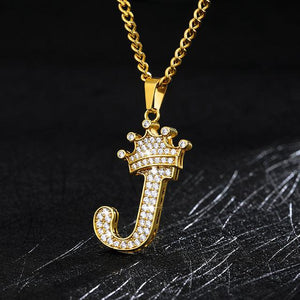 Crown Pendant Stainless Steel Letter Necklace - Ceejaies