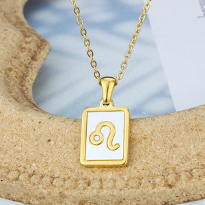 Stainless Steel Square Shell Zodiac Necklace - Ceejaies