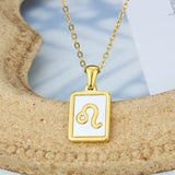 Stainless Steel Square Shell Zodiac Necklace - Ceejaies