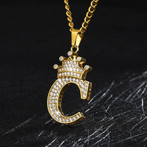 Crown Pendant Stainless Steel Letter Necklace - Ceejaies