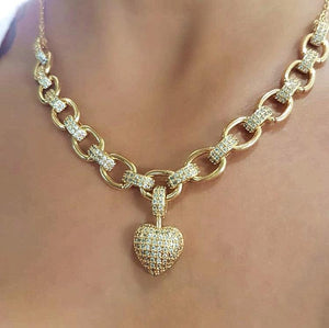 Micro Inlaid Heart-Shaped Necklace And Bracelet Set - Ceejaies