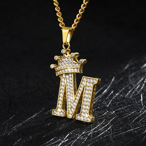 Crown Pendant Stainless Steel Letter Necklace - Ceejaies