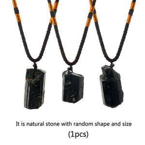 Natural Black Stone Pendant Necklace - Ceejaies