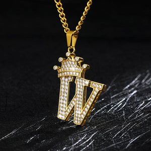 Crown Pendant Stainless Steel Letter Necklace - Ceejaies