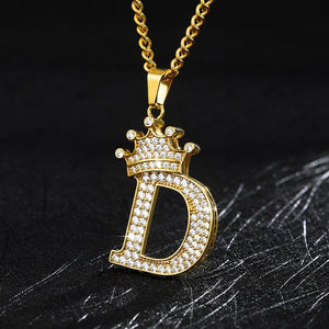 Crown Pendant Stainless Steel Letter Necklace - Ceejaies