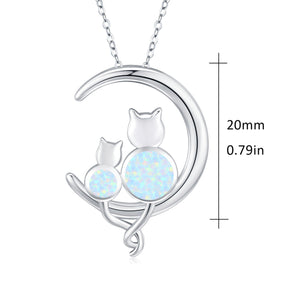 Crescent Moon Opal Cat Pendant Necklace - Ceejaies