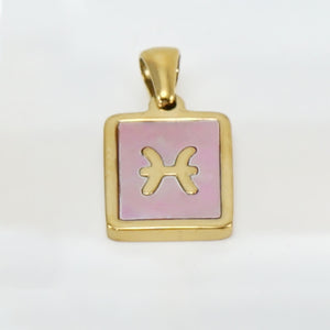 Stainless Steel Square Shell Zodiac Necklace - Ceejaies