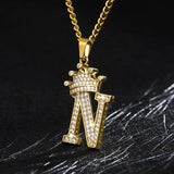 Crown Pendant Stainless Steel Letter Necklace - Ceejaies