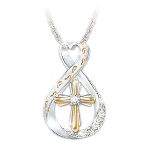 Cross Footprint Two-Tone Diamond Pendant - Ceejaies