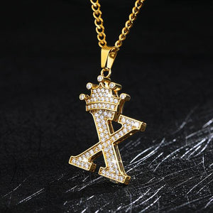 Crown Pendant Stainless Steel Letter Necklace - Ceejaies