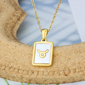 Stainless Steel Square Shell Zodiac Necklace - Ceejaies