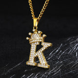 Crown Pendant Stainless Steel Letter Necklace - Ceejaies