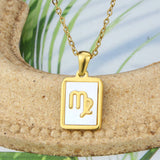 Stainless Steel Square Shell Zodiac Necklace - Ceejaies