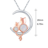 Crescent Moon Opal Cat Pendant Necklace - Ceejaies