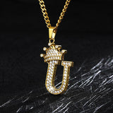 Crown Pendant Stainless Steel Letter Necklace - Ceejaies