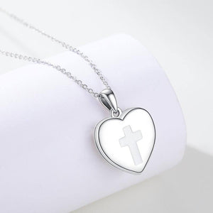 Ladies Cross Heart Locket Necklace 925 Sterling Silver - Holds Picture - Ceejaies