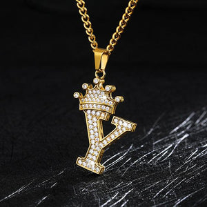 Crown Pendant Stainless Steel Letter Necklace - Ceejaies