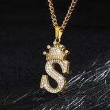 Crown Pendant Stainless Steel Letter Necklace - Ceejaies