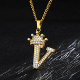 Crown Pendant Stainless Steel Letter Necklace - Ceejaies