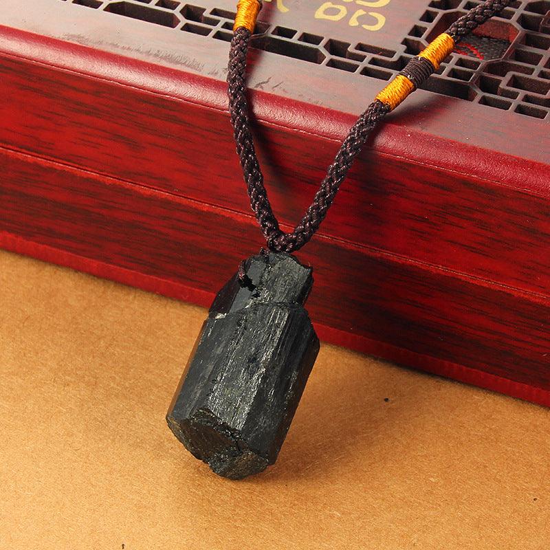 Natural Black Stone Pendant Necklace - Ceejaies