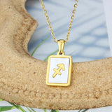 Stainless Steel Square Shell Zodiac Necklace - Ceejaies