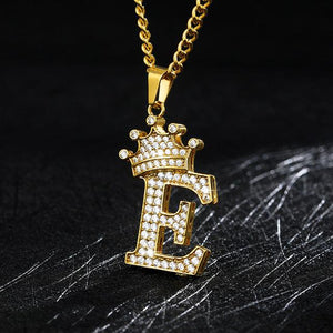 Crown Pendant Stainless Steel Letter Necklace - Ceejaies