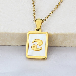 Stainless Steel Square Shell Zodiac Necklace - Ceejaies