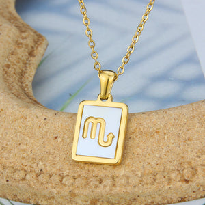 Stainless Steel Square Shell Zodiac Necklace - Ceejaies