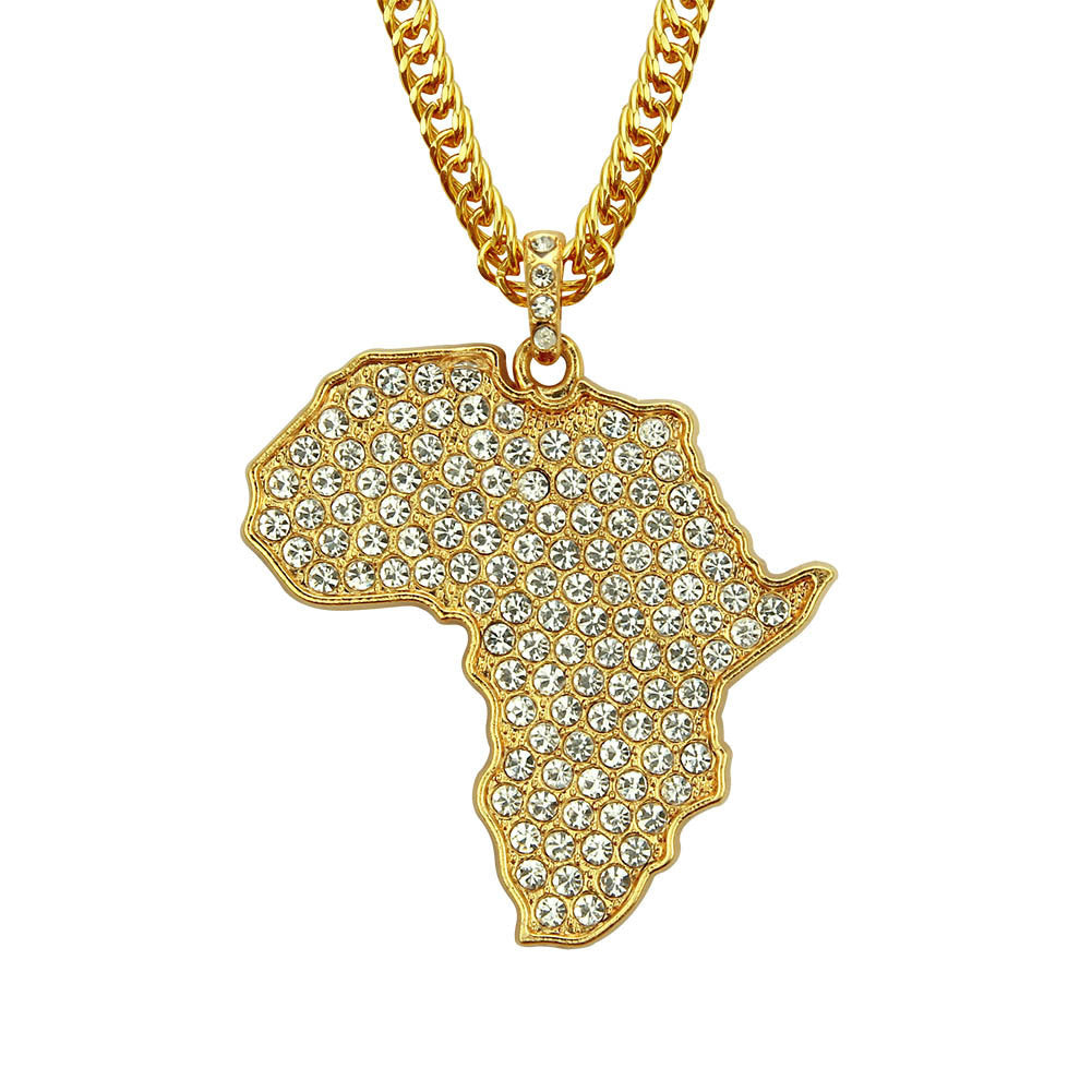 Africa Map Necklace Full Diamond Pendant - Ceejaies