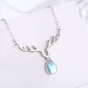 Ladies Elk Moonstone Necklace 925 Sterling Silver - Ceejaies