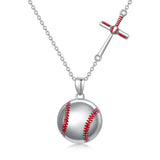 Baseball Cross Necklace in White Gold Plated Sterling Silver - Ceejaies