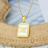 Stainless Steel Square Shell Zodiac Necklace - Ceejaies