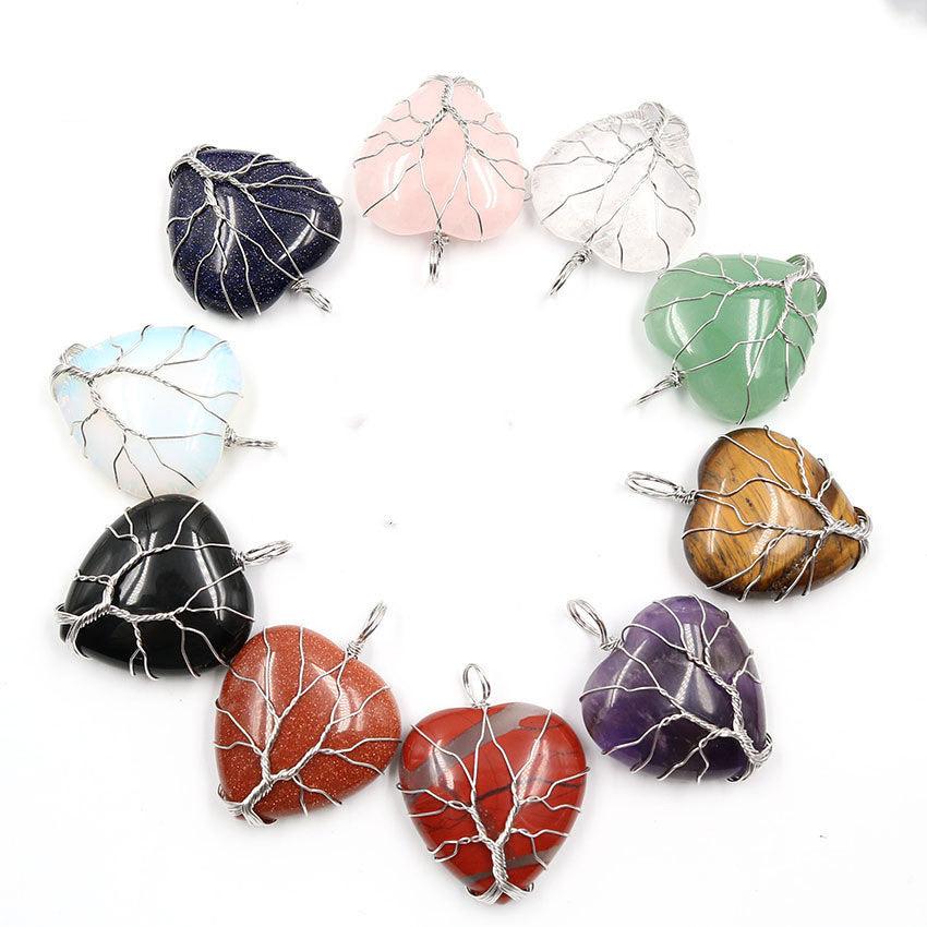 Heart-shaped Natural Crystal Tree Of Life Pendant - Ceejaies