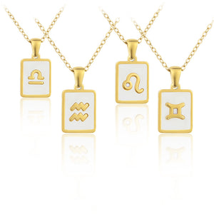 Stainless Steel Square Shell Zodiac Necklace - Ceejaies