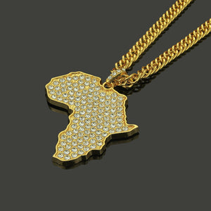 Africa Map Necklace Full Diamond Pendant - Ceejaies